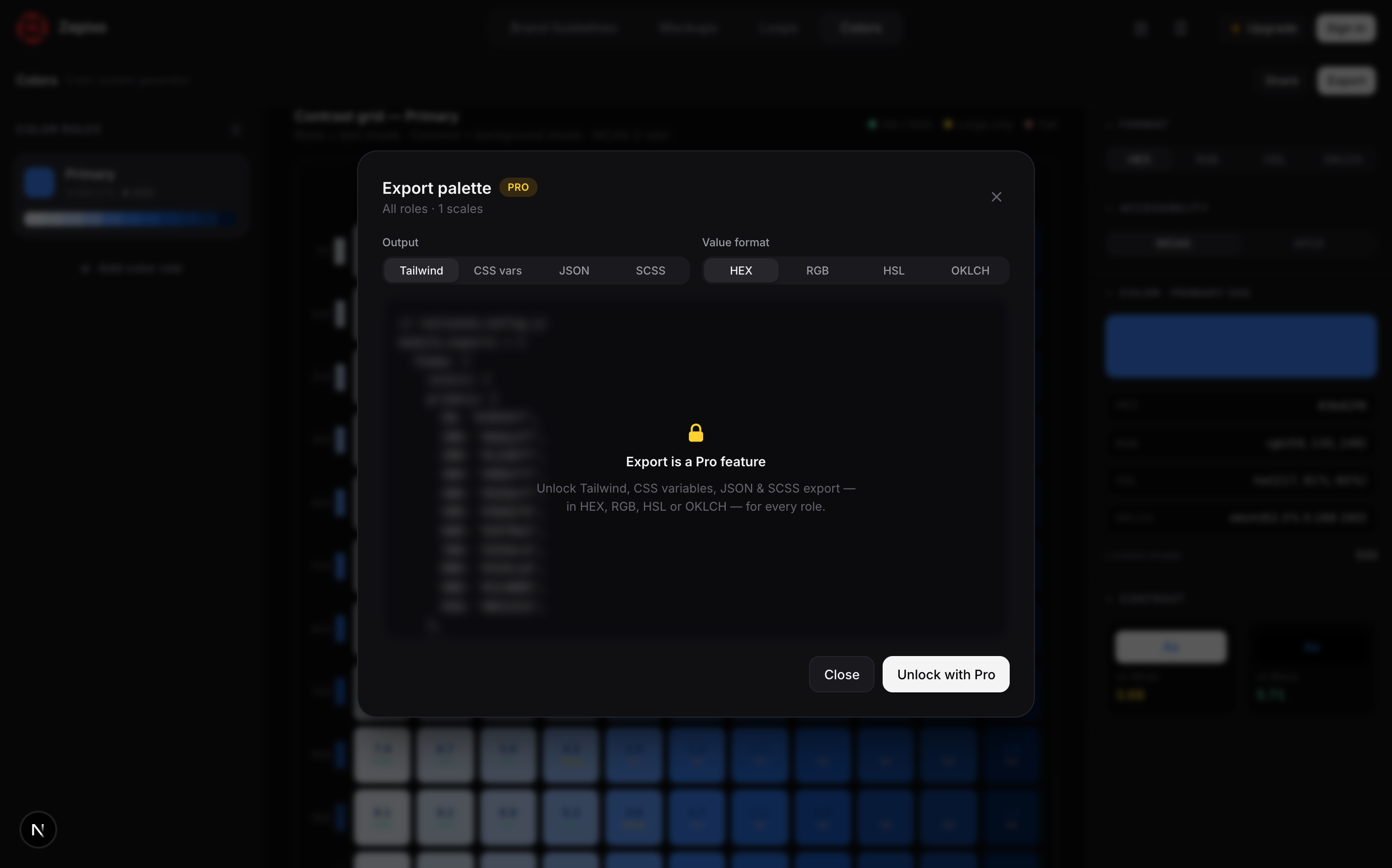 The mockup export panel